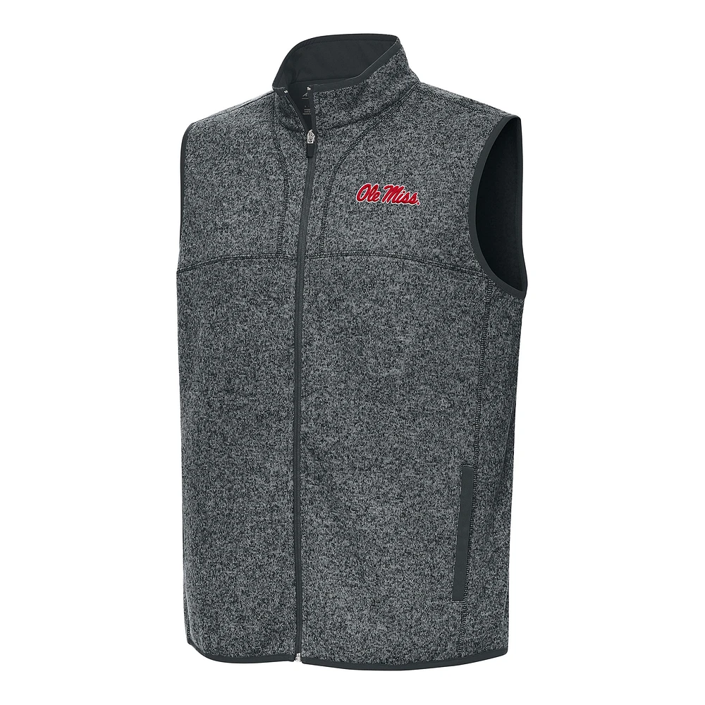 Men's Antigua Heather Charcoal Ole Miss Rebels Fortune Full-Zip Vest