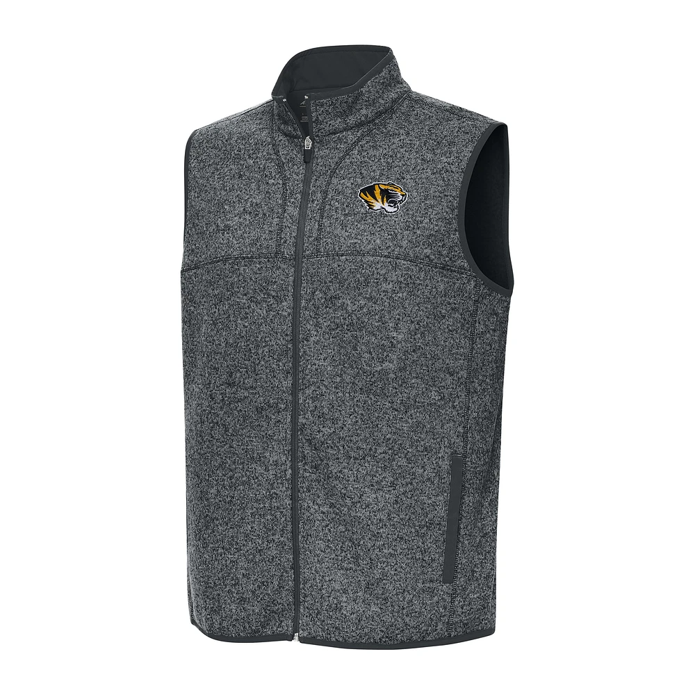 Men's Antigua Heather Charcoal Missouri Tigers Fortune Full-Zip Vest