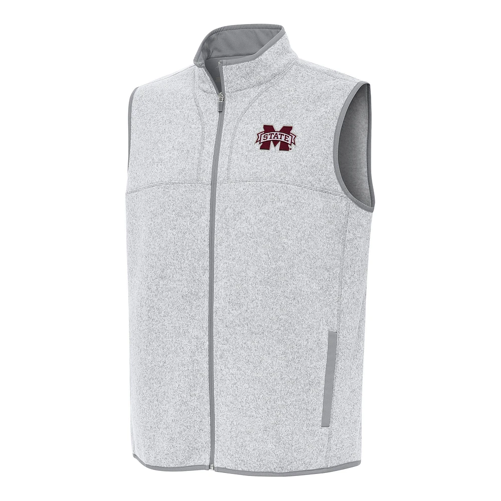 Men's Antigua Heather Gray Mississippi State Bulldogs Fortune Full-Zip Vest