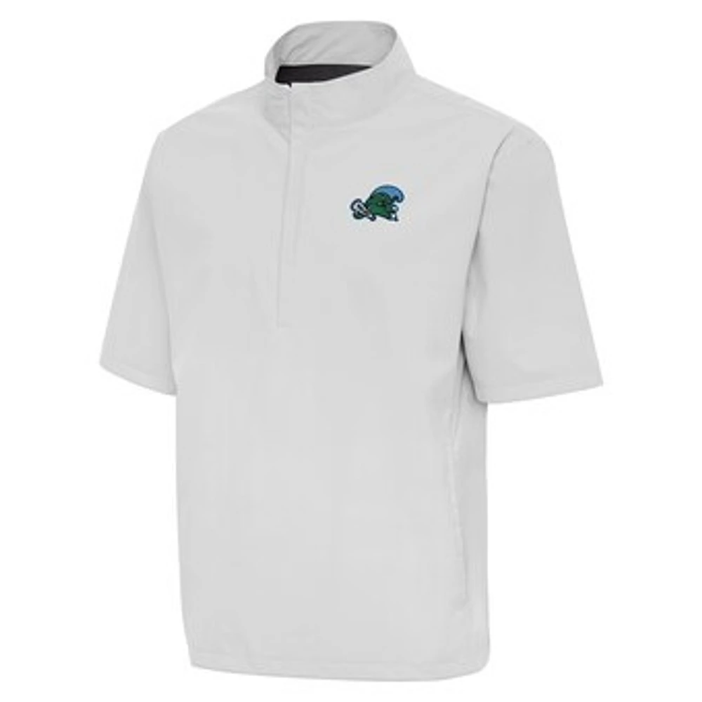 Men's Antigua Gray Tulane Green Wave Brisk Short Sleeve Quarter-Zip Windbreaker