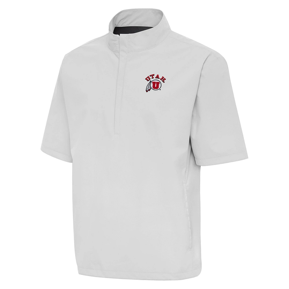 Men's Antigua Gray Utah Utes Brisk Short Sleeve Quarter-Zip Windbreaker