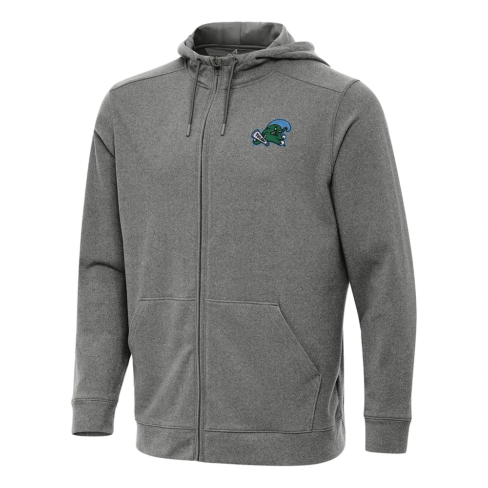 Men's Antigua Heather Charcoal Tulane Green Wave Effortless Full-Zip Hoodie Jacket