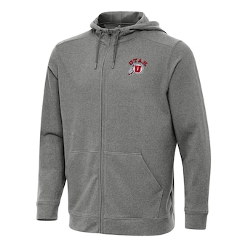 Men's Antigua Heather Charcoal Utah Utes Effortless Full-Zip Hoodie Jacket