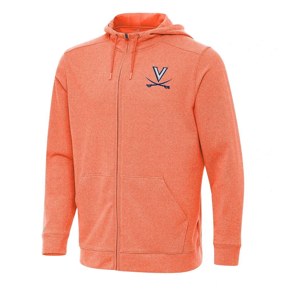 Men's Antigua Heather Orange Virginia Cavaliers Effortless Full-Zip Hoodie Jacket