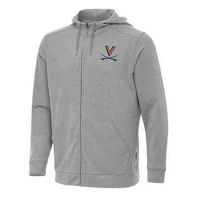 Men's Antigua Heather Gray Virginia Cavaliers Effortless Full-Zip Hoodie Jacket
