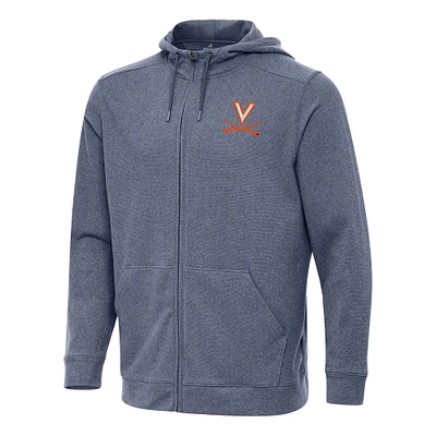 Men's Antigua Heather Navy Virginia Cavaliers Effortless Full-Zip Hoodie Jacket
