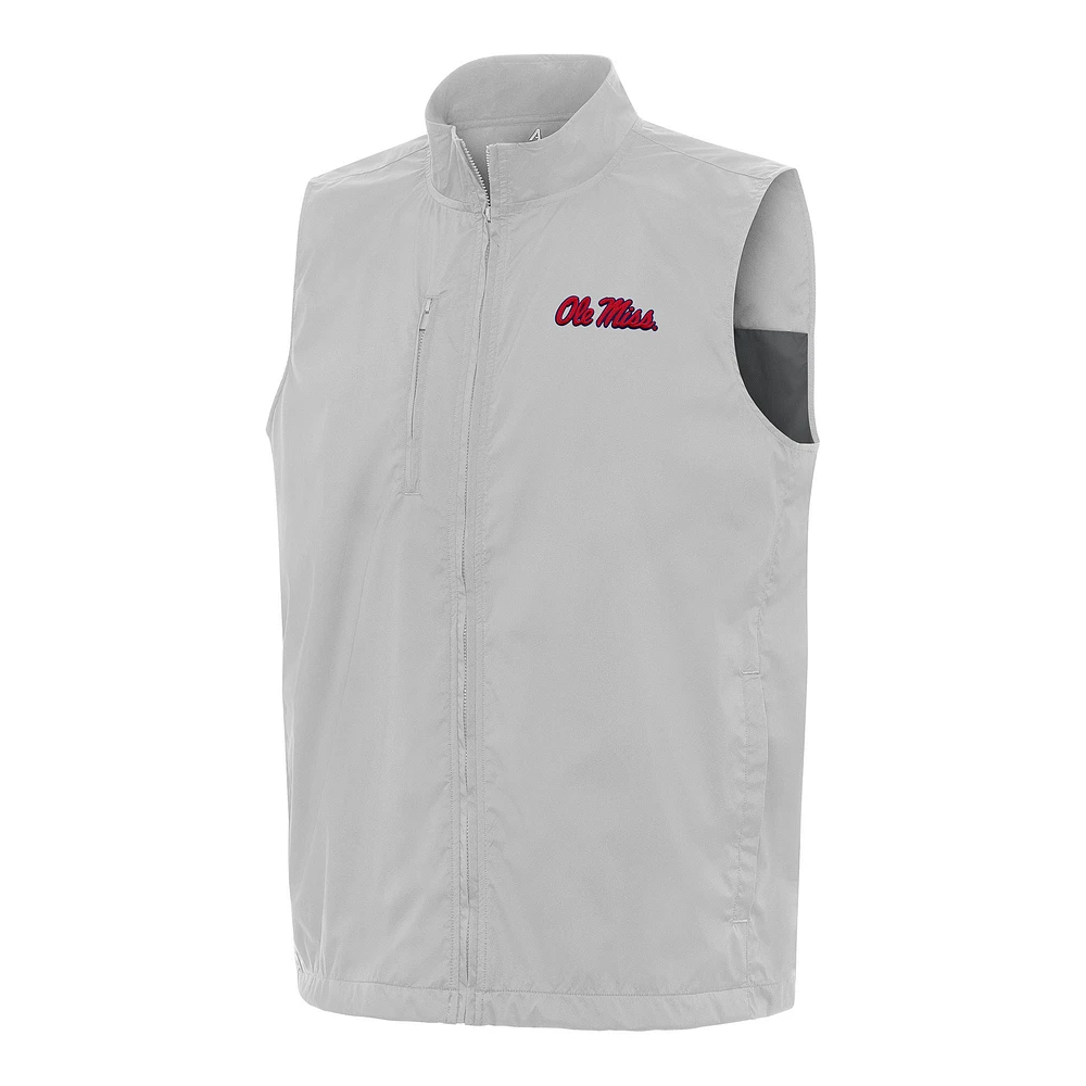 Men's Antigua Gray Ole Miss Rebels Brisk Full-Zip Vest