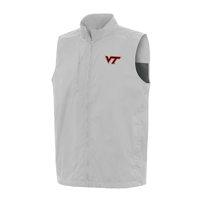 Men's Antigua Gray Virginia Tech Hokies Brisk Full-Zip Vest