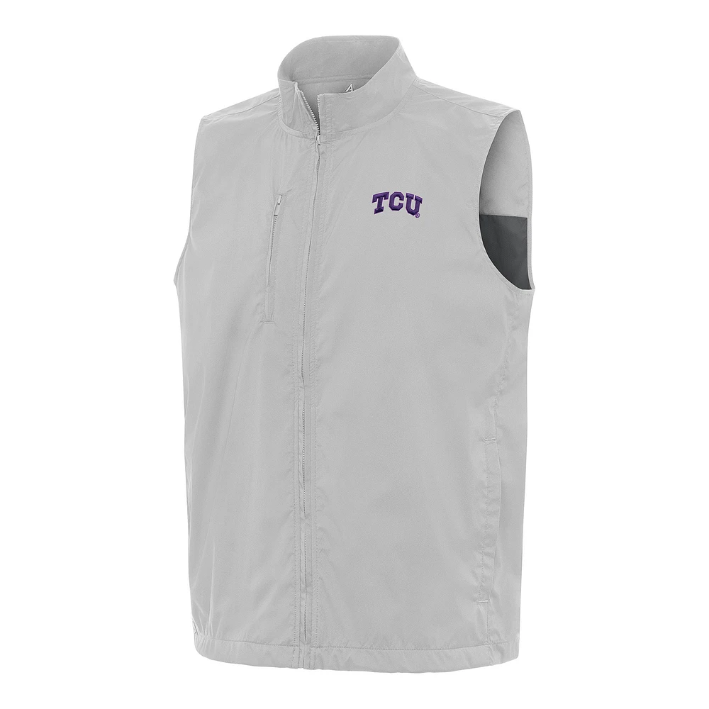Men's Antigua Gray TCU Horned Frogs Brisk Full-Zip Vest