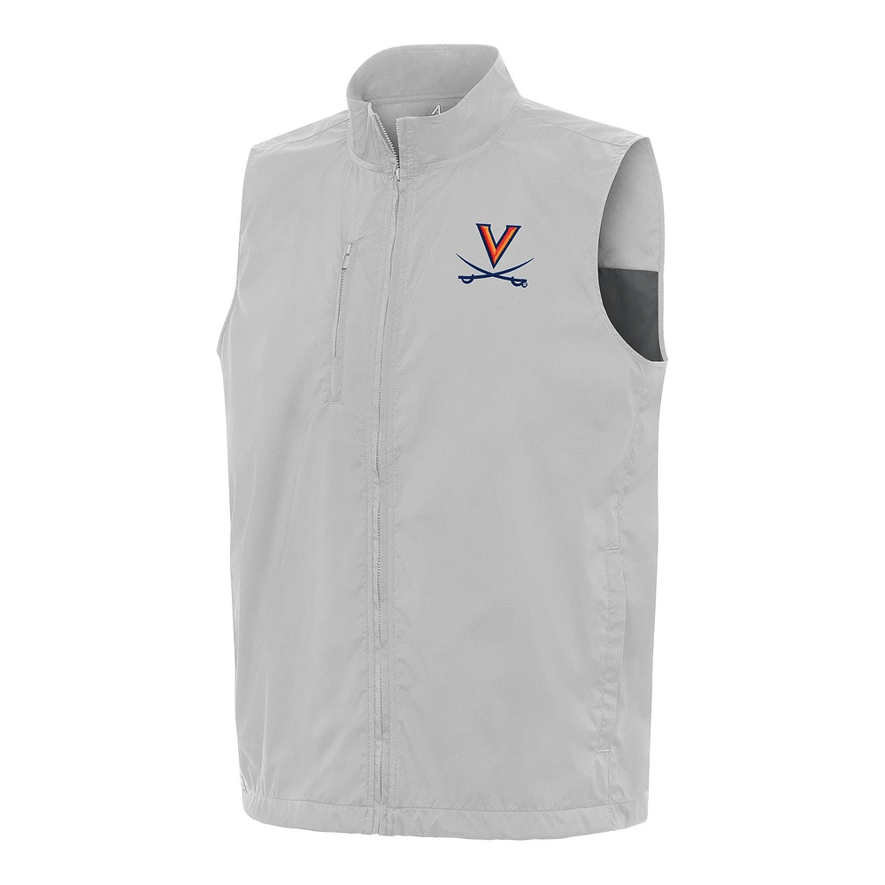 Men's Antigua Gray Virginia Cavaliers Brisk Full-Zip Vest