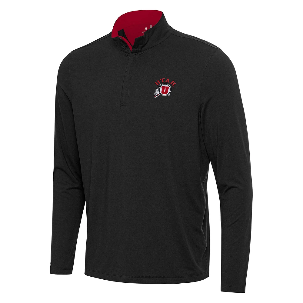 Men's Antigua Black/Red Utah Utes Content Quarter-Zip Pullover Top
