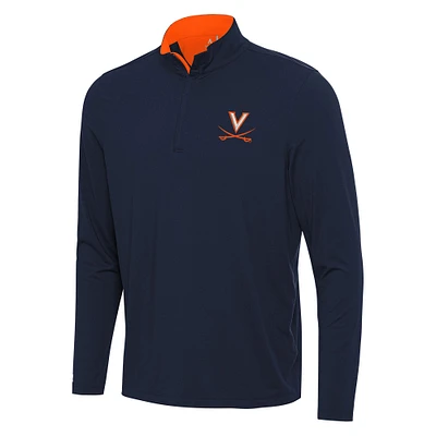 Men's Antigua Navy/Orange Virginia Cavaliers Content Quarter-Zip Pullover Top