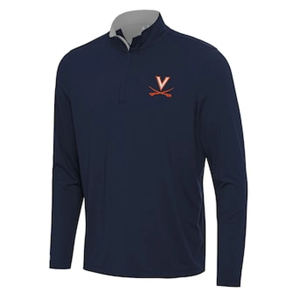Men's Antigua Navy/Gray Virginia Cavaliers Content Quarter-Zip Pullover Top