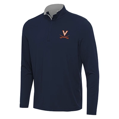 Men's Antigua Navy/Gray Virginia Cavaliers Content Quarter-Zip Pullover Top
