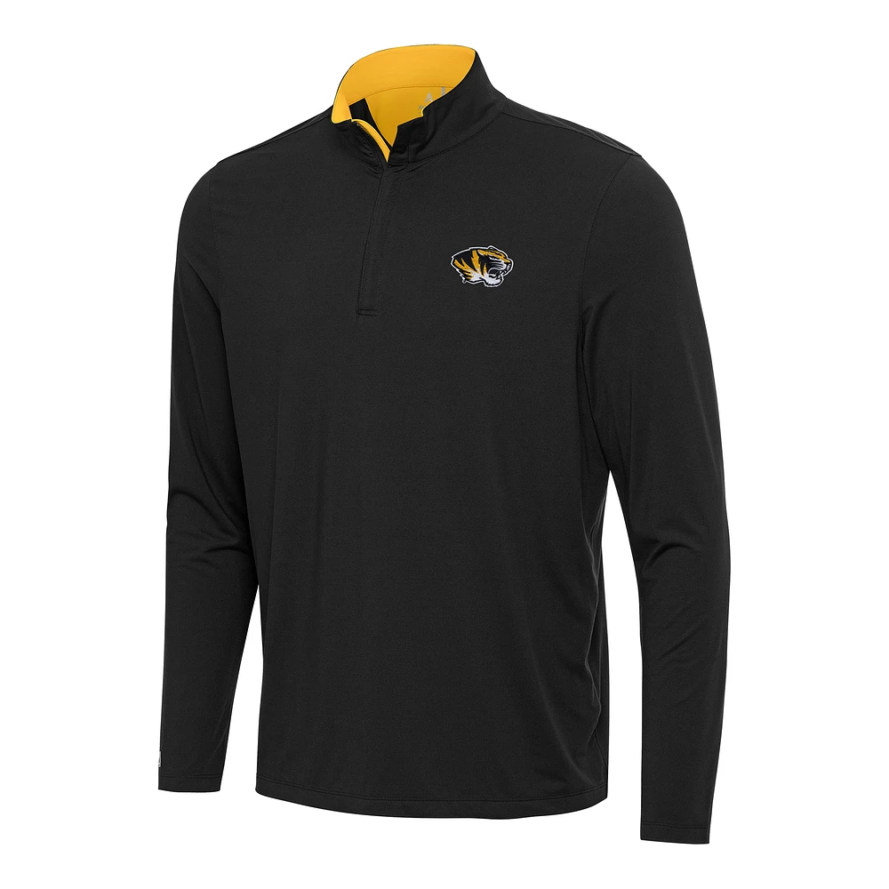 Men's Antigua Black/Gold Missouri Tigers Content Quarter-Zip Pullover Top