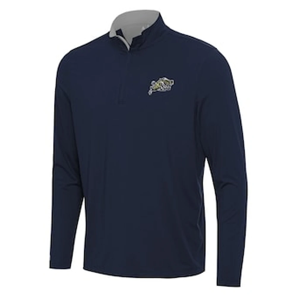 Men's Antigua Navy/Gray Navy Midshipmen Content Quarter-Zip Pullover Top
