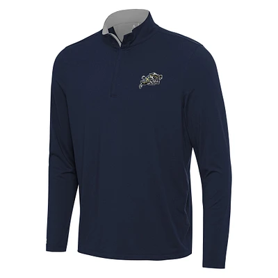 Men's Antigua Navy/Gray Navy Midshipmen Content Quarter-Zip Pullover Top