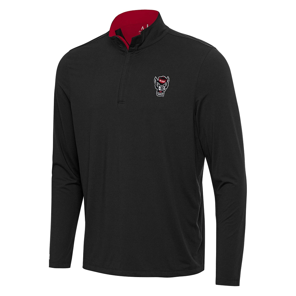 Men's Antigua Black/Red NC State Wolfpack Content Quarter-Zip Pullover Top