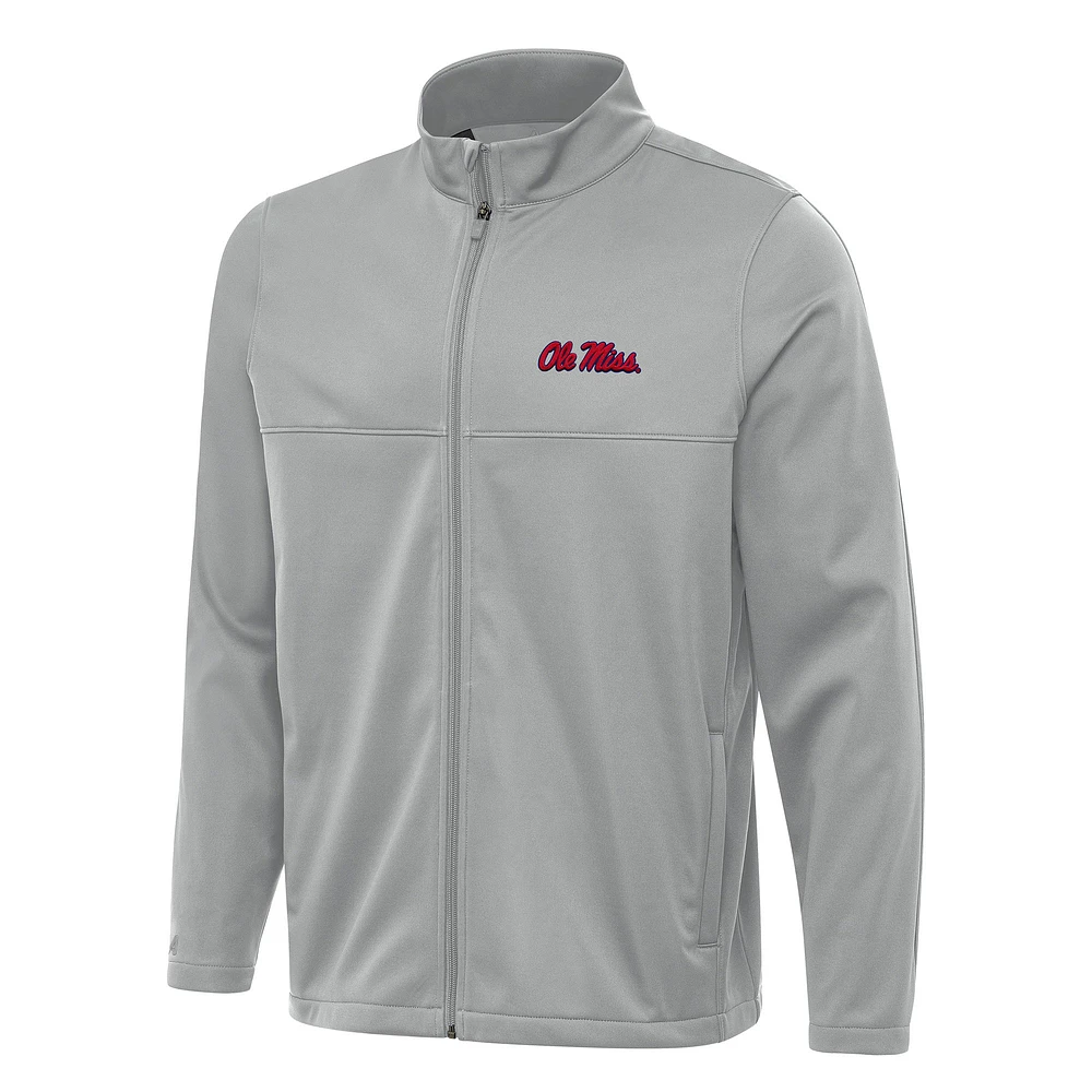 Men's Antigua Gray Ole Miss Rebels Links 2 Full-Zip Golf Jacket