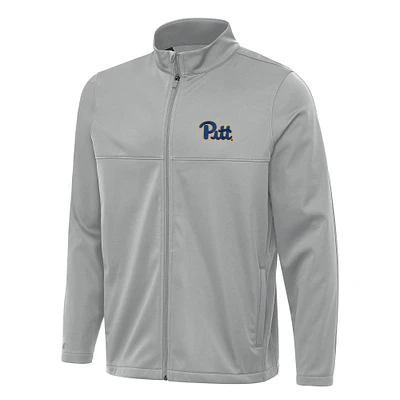 Men's Antigua Gray Pitt Panthers Links 2 Full-Zip Golf Jacket