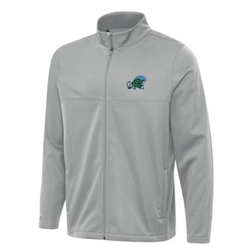 Men's Antigua Gray Tulane Green Wave Links 2 Full-Zip Golf Jacket