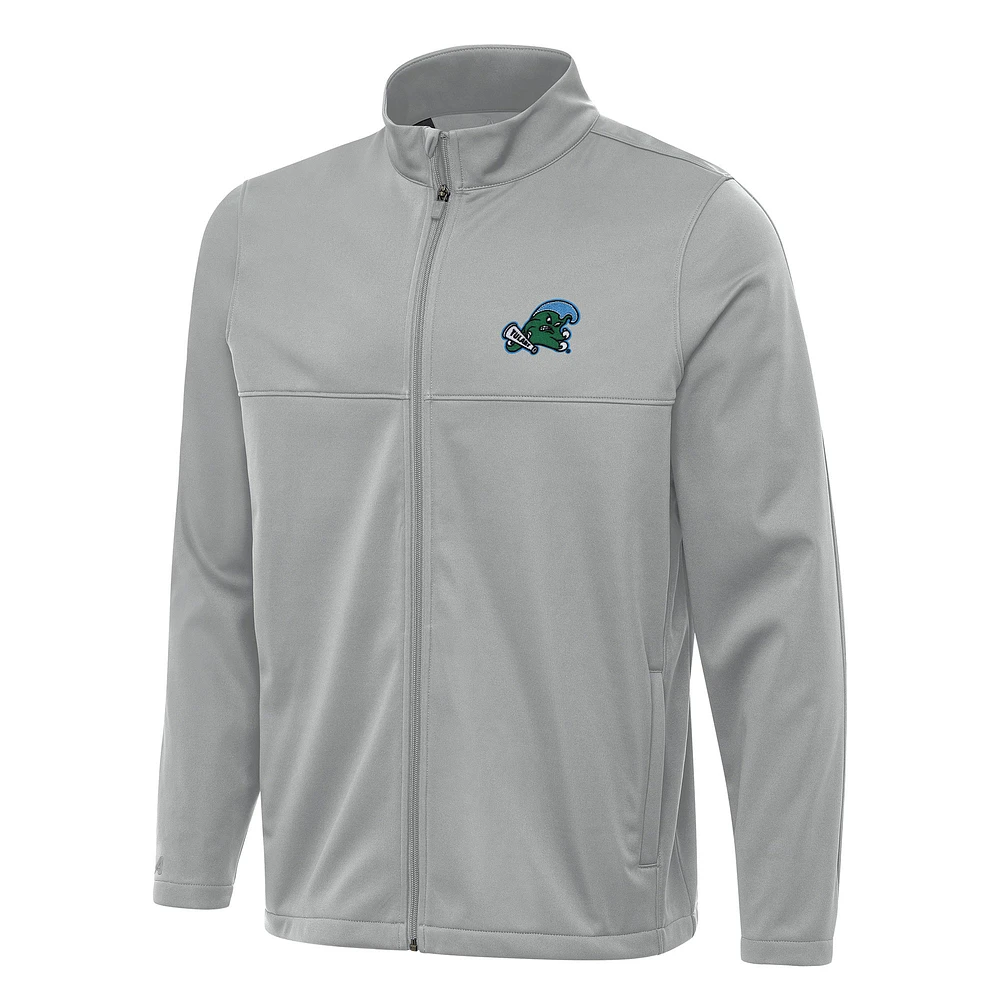 Men's Antigua Gray Tulane Green Wave Links 2 Full-Zip Golf Jacket