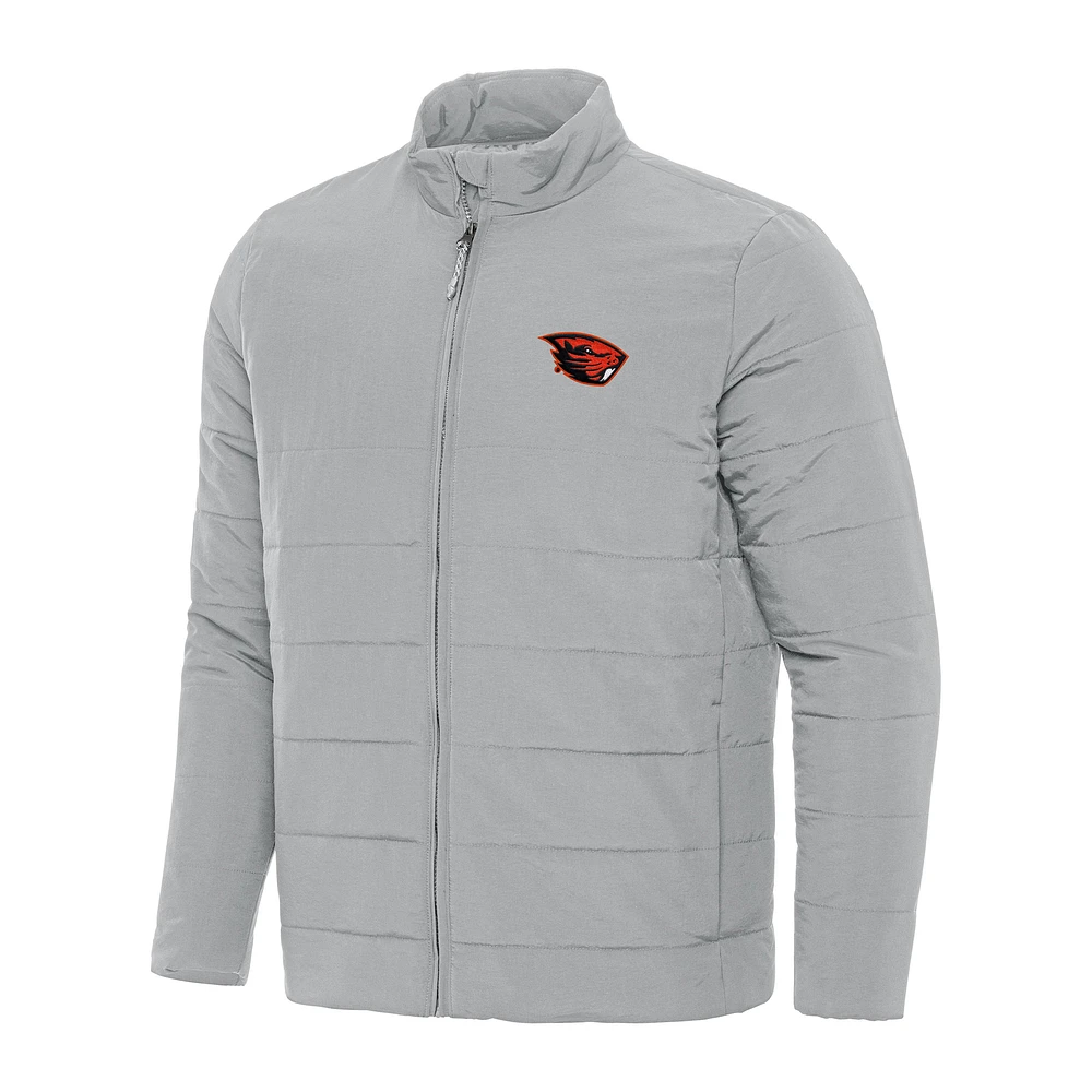 Men's Antigua Gray Oregon State Beavers Swelter Full-Zip Puffer Jacket