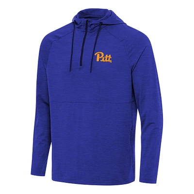 Men's Antigua Heather Royal Pitt Panthers Spikes Raglan Quarter-Zip Hoodie