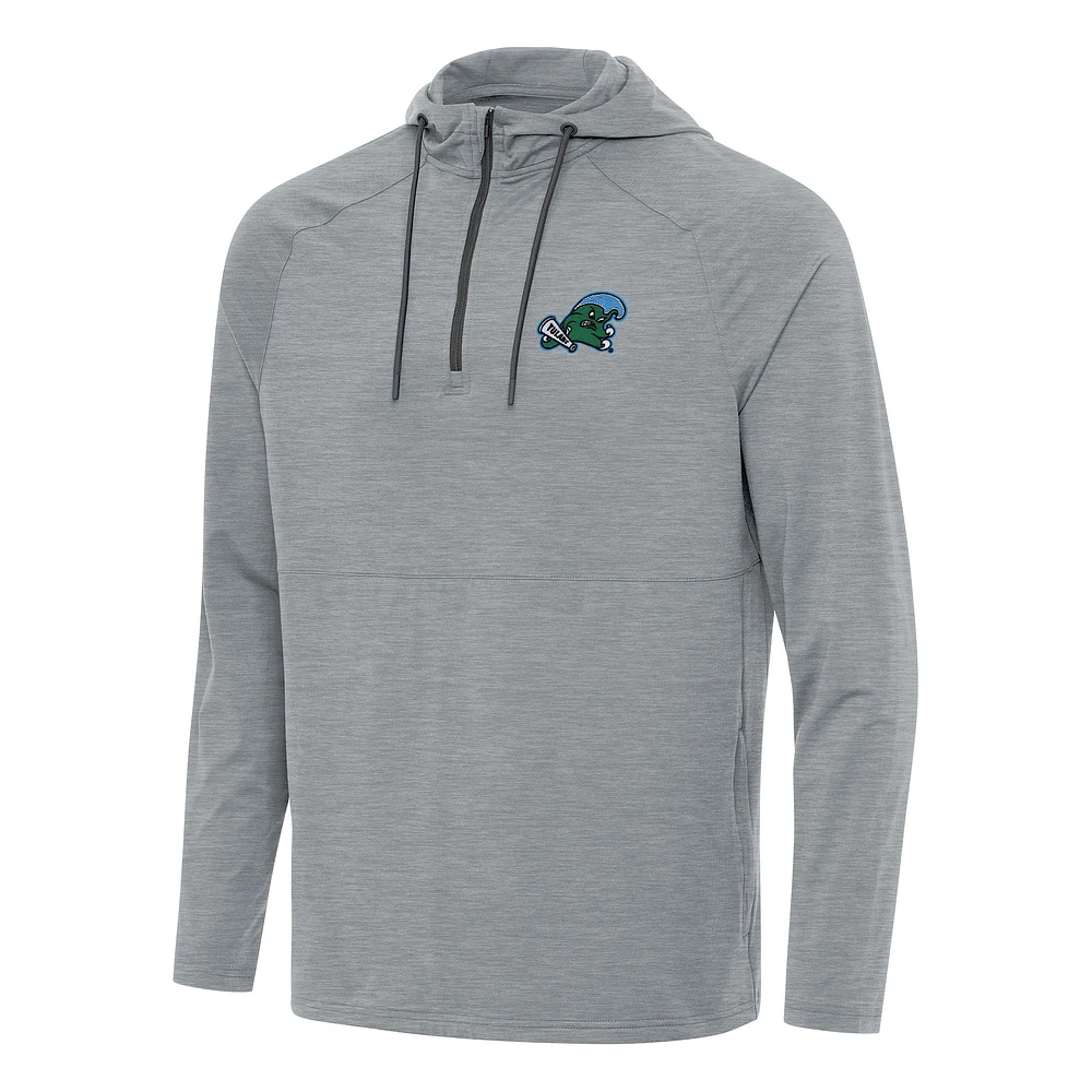 Men's Antigua Heather Tulane Green Wave Spikes Raglan Quarter-Zip Hoodie