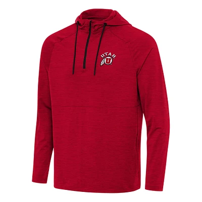 Men's Antigua Heather Utah Utes Spikes Raglan Quarter-Zip Hoodie