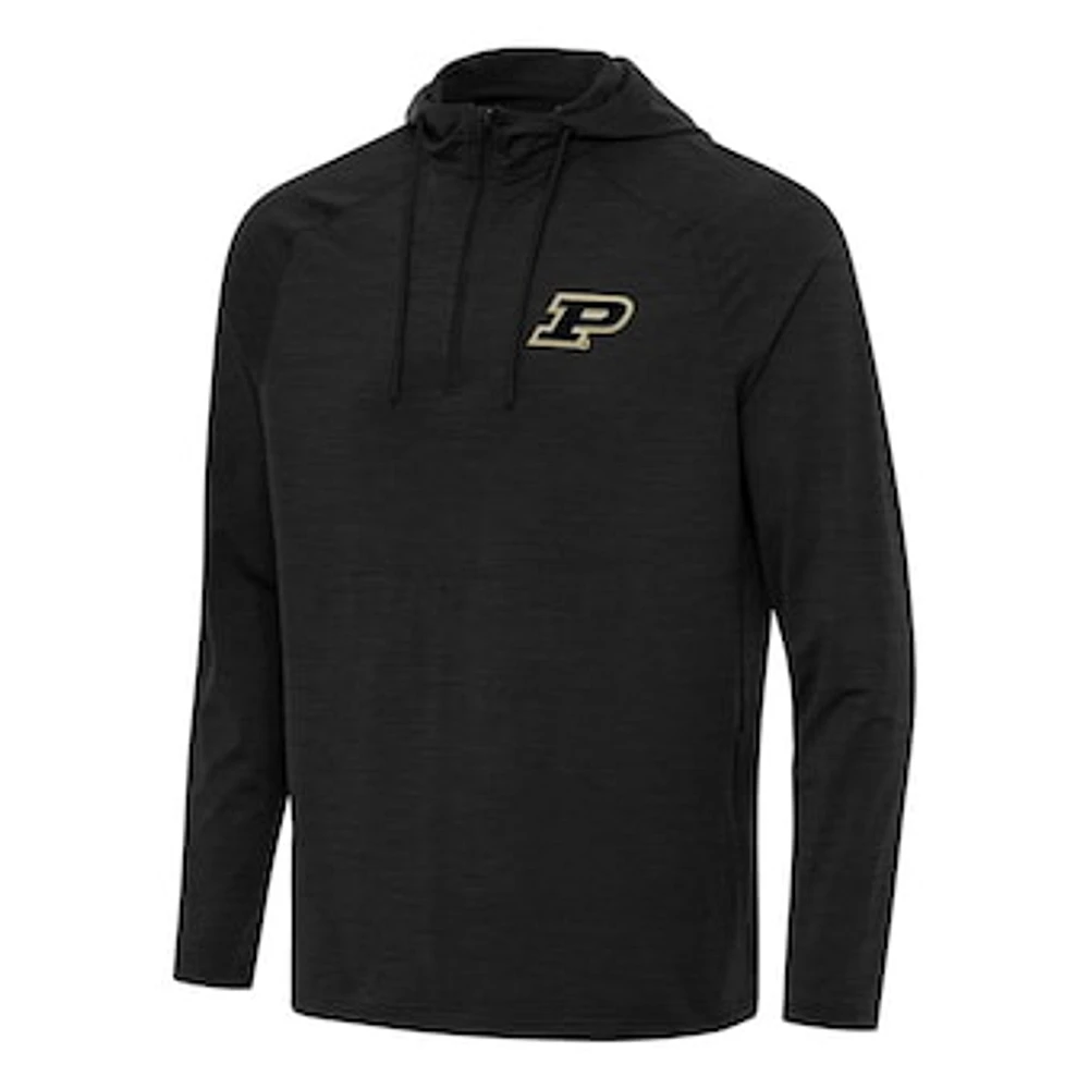 Men's Antigua Heather Purdue Boilermakers Spikes Raglan Quarter-Zip Hoodie