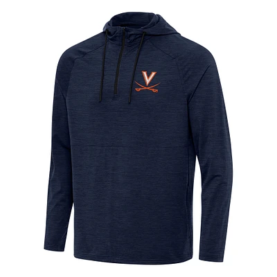 Men's Antigua Heather Navy Virginia Cavaliers Spikes Raglan Quarter-Zip Hoodie