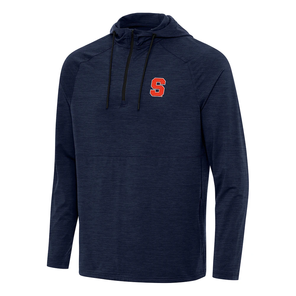 Men's Antigua Heather Navy Syracuse Orange Spikes Raglan Quarter-Zip Hoodie