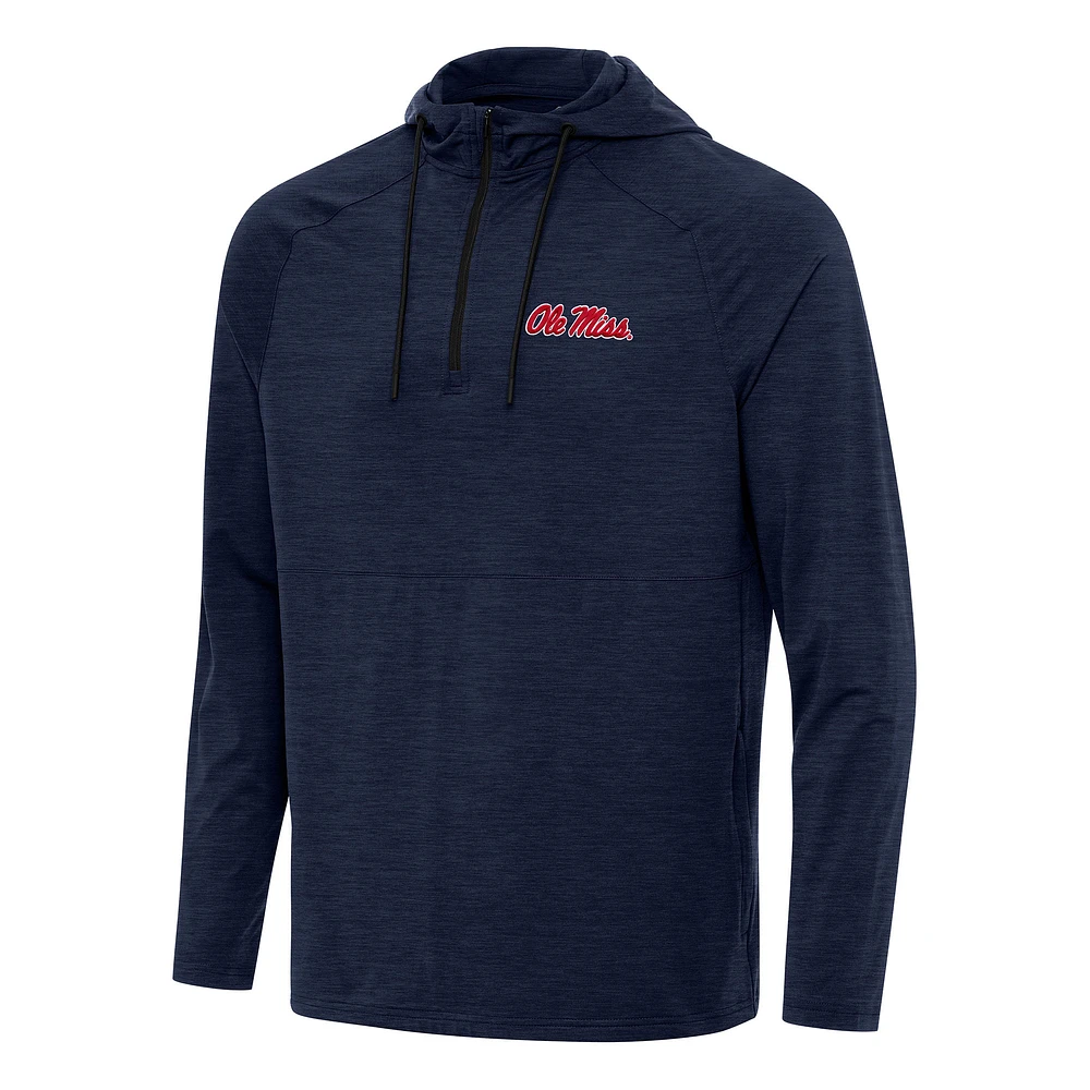 Men's Antigua Heather Navy Ole Miss Rebels Spikes Raglan Quarter-Zip Hoodie