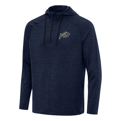 Men's Antigua Heather Navy Midshipmen Spikes Raglan Quarter-Zip Hoodie
