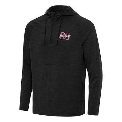 Men's Antigua Heather Mississippi State Bulldogs Spikes Raglan Quarter-Zip Hoodie