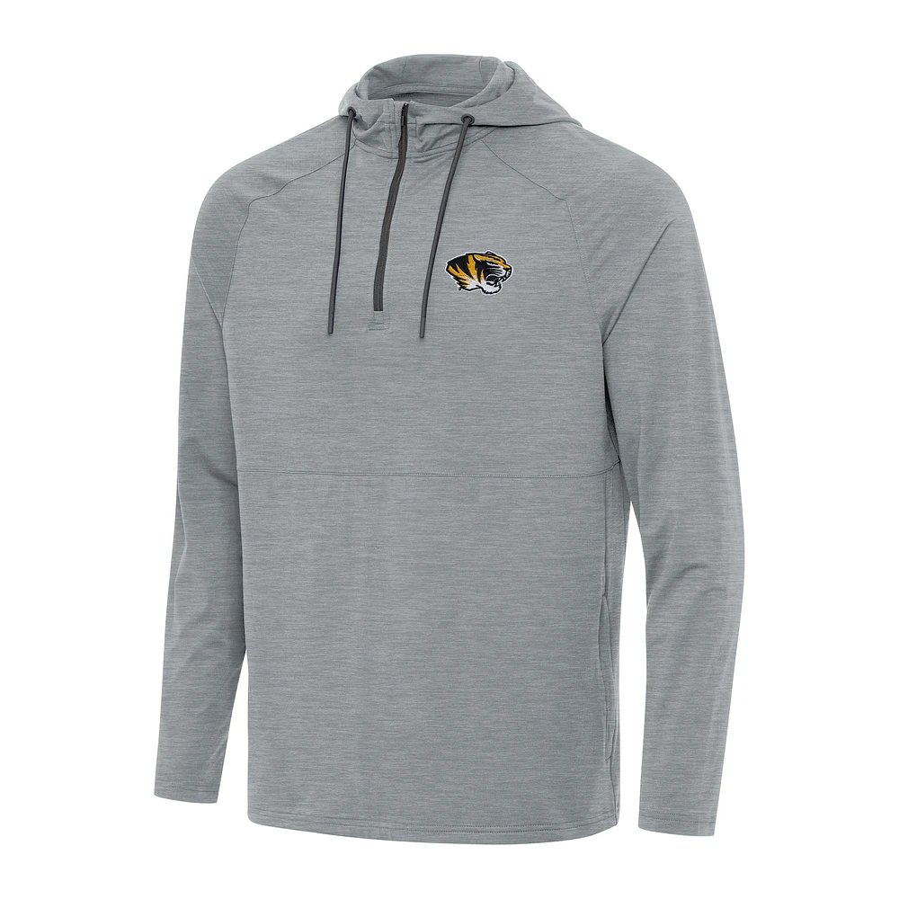 Men's Antigua Heather Gray Missouri Tigers Spikes Raglan Quarter-Zip Hoodie