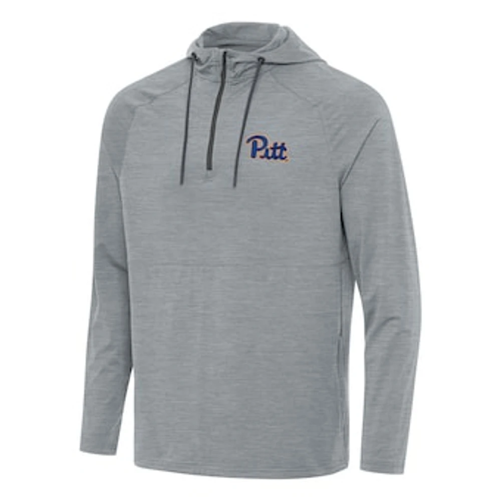 Men's Antigua Heather Gray Pitt Panthers Spikes Raglan Quarter-Zip Hoodie