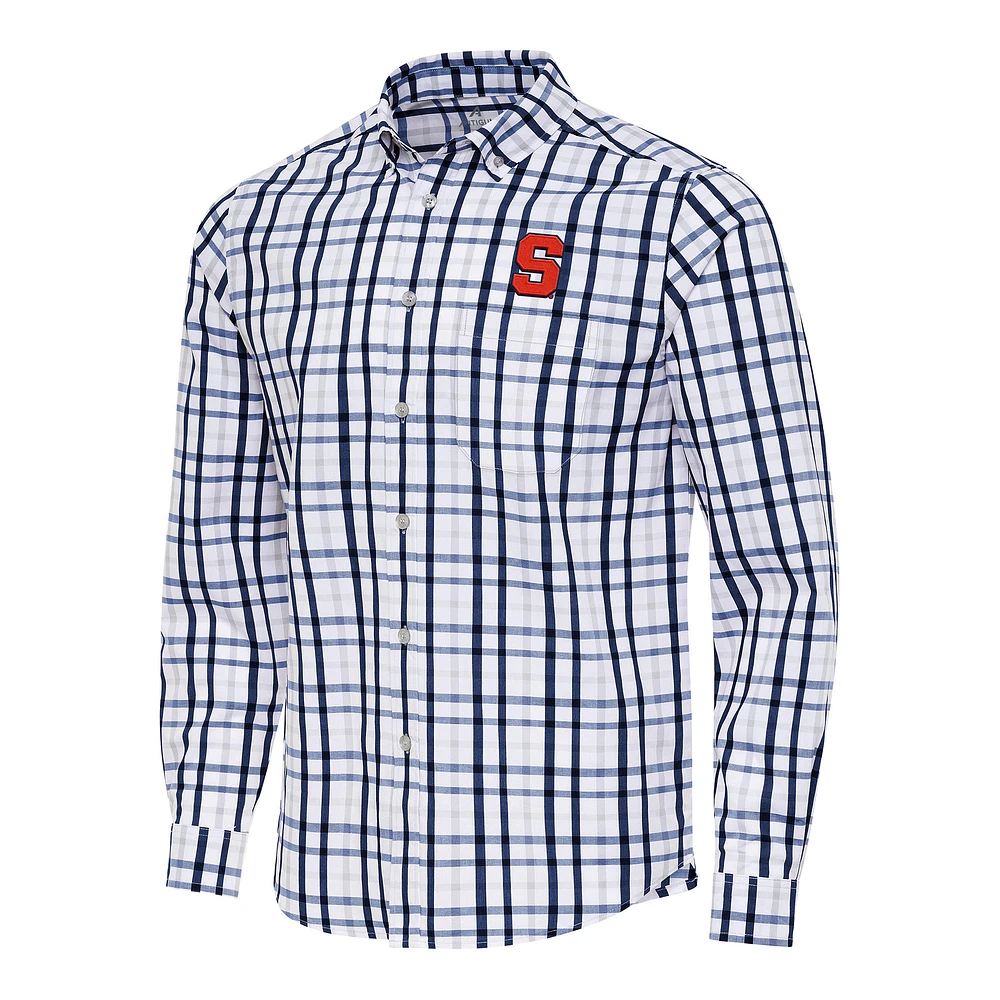 Men's Antigua Navy/Gray Syracuse Orange Tending Tri-Blend Button-Down Long Sleeve Shirt