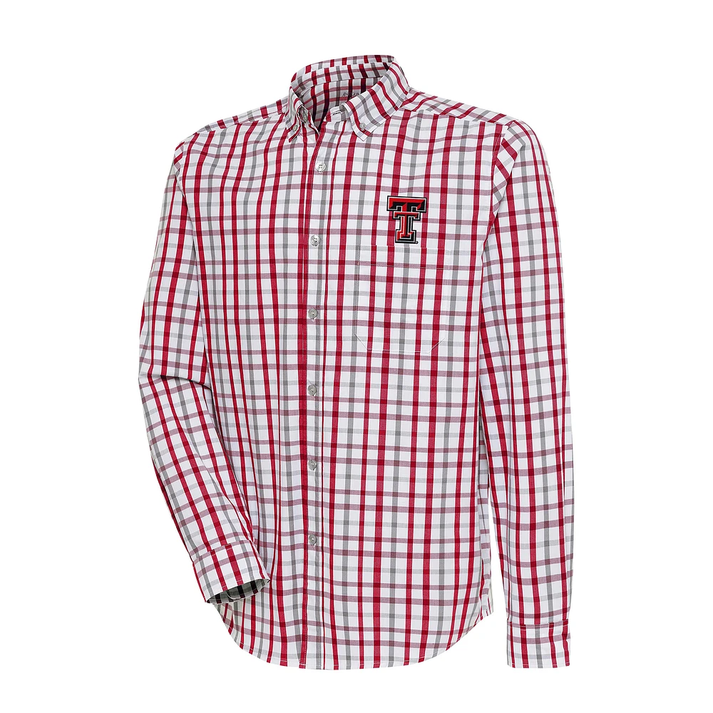 Men's Antigua Red/Gray Texas Tech Red Raiders Tending Tri-Blend Button-Down Long Sleeve Shirt