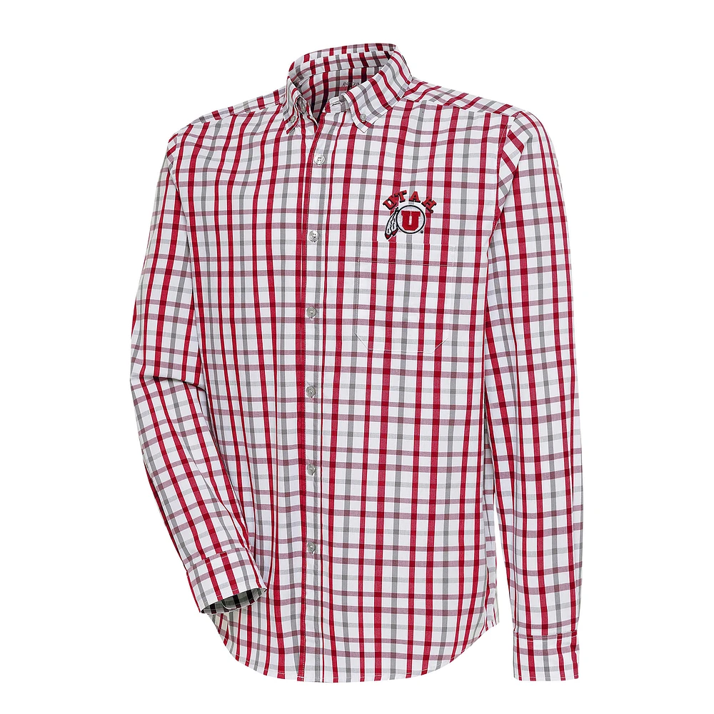 Men's Antigua /Gray Utah Utes Tending Tri-Blend Button-Down Long Sleeve Shirt
