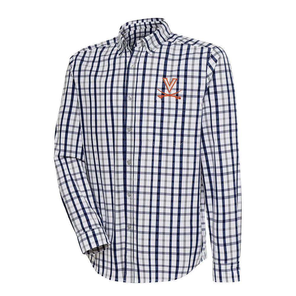 Men's Antigua Navy/Gray Virginia Cavaliers Tending Tri-Blend Button-Down Long Sleeve Shirt