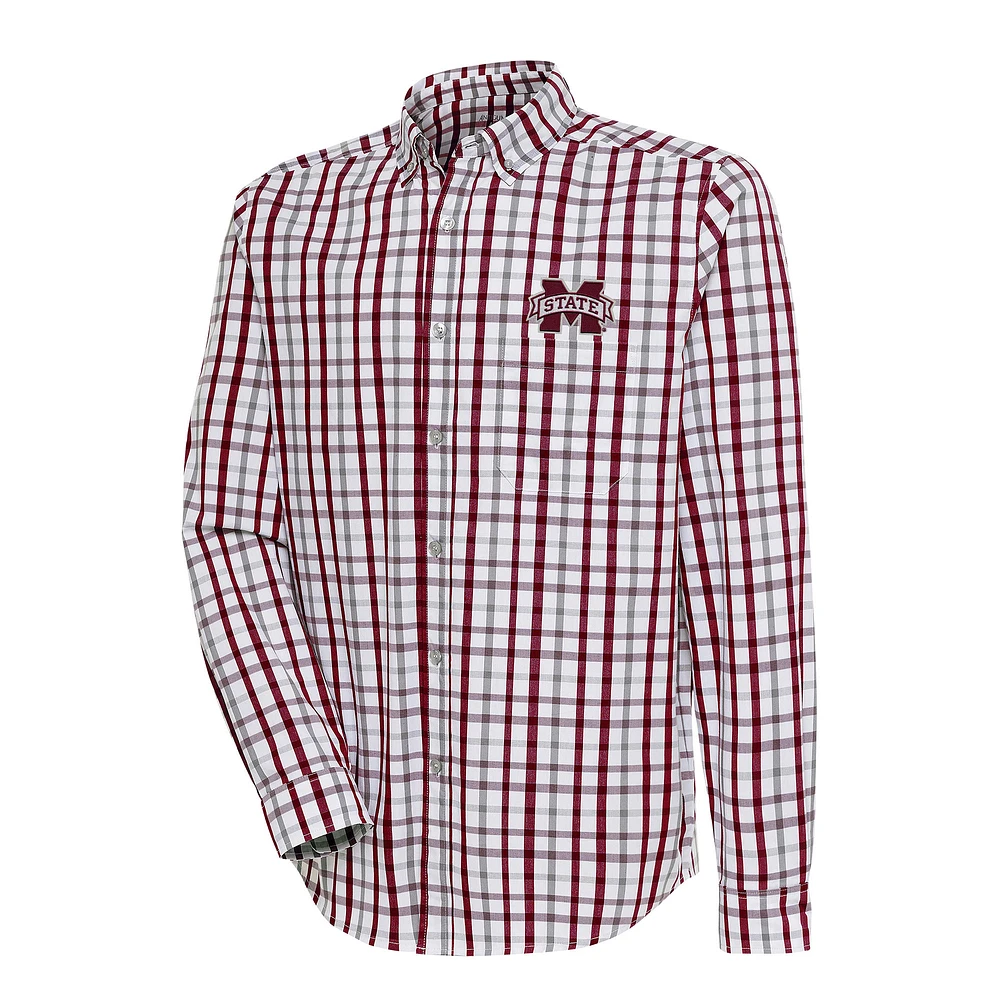 Men's Antigua Maroon/Gray Mississippi State Bulldogs Tending Tri-Blend Button-Down Long Sleeve Shirt