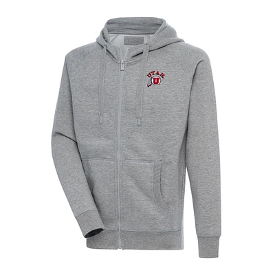 Men's Antigua Heather Gray Utah Utes Big & Tall Victory Full-Zip Hoodie Jacket