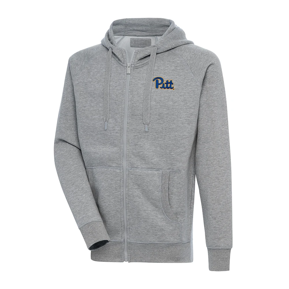 Men's Antigua Heather Gray Pitt Panthers Big & Tall Victory Full-Zip Hoodie Jacket