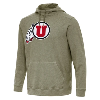 Men's Antigua Olive Utah Utes Cloud Pullover Hoodie