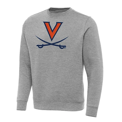 Men's Antigua Heather Gray Virginia Cavaliers Big & Tall Victory Crew Neck Pullover Sweatshirt