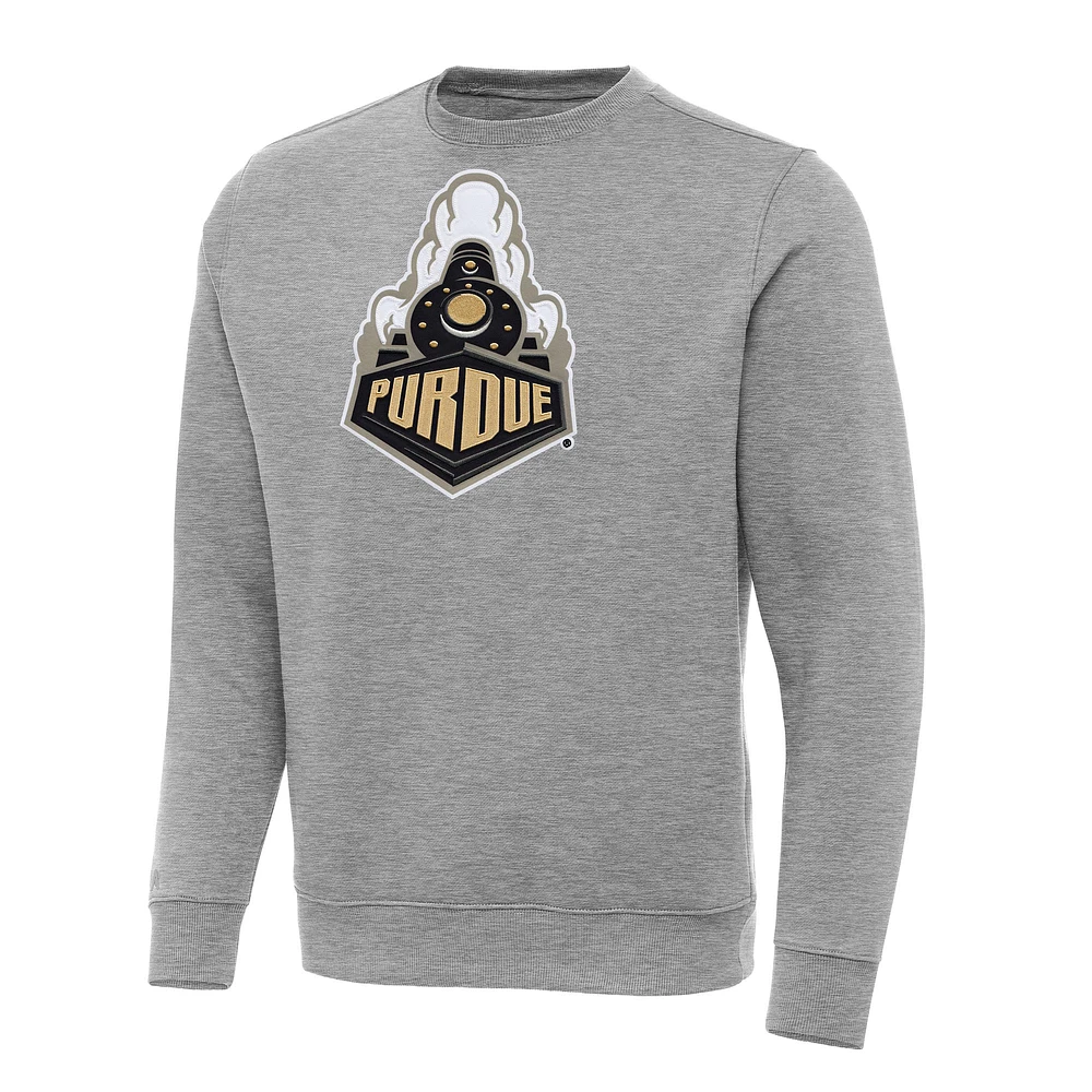 Men's Antigua Heather Gray Purdue Boilermakers Big & Tall Victory Crew Neck Pullover Sweatshirt
