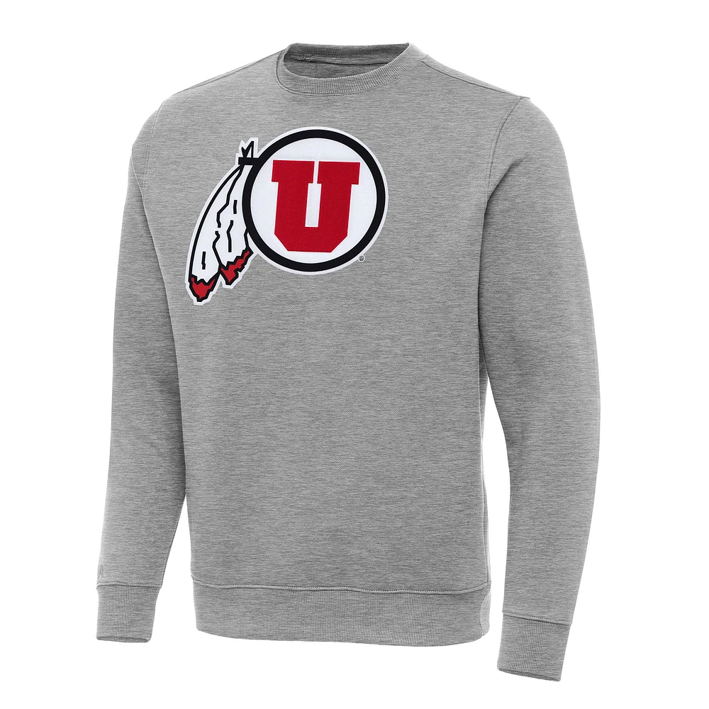 Men's Antigua Heather Gray Utah Utes Big & Tall Victory Crew Neck Pullover Sweatshirt