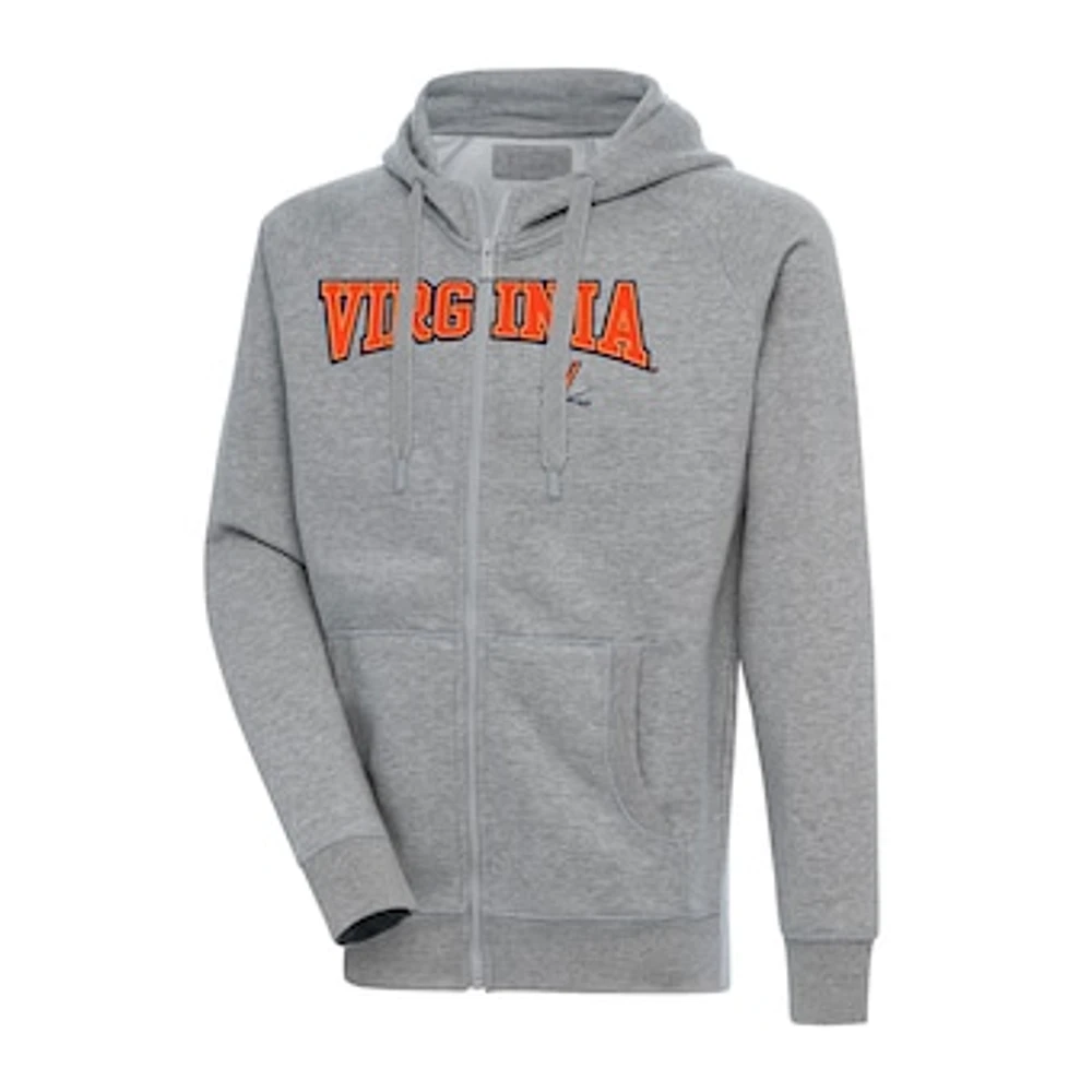 Men's Antigua Heather Gray Virginia Cavaliers Big & Tall Victory Raglan Full-Zip Hoodie Jacket
